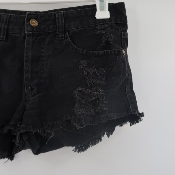 FARM Rio Black Denim Distressed Shorts Size 00 - Picture 6 of 10
